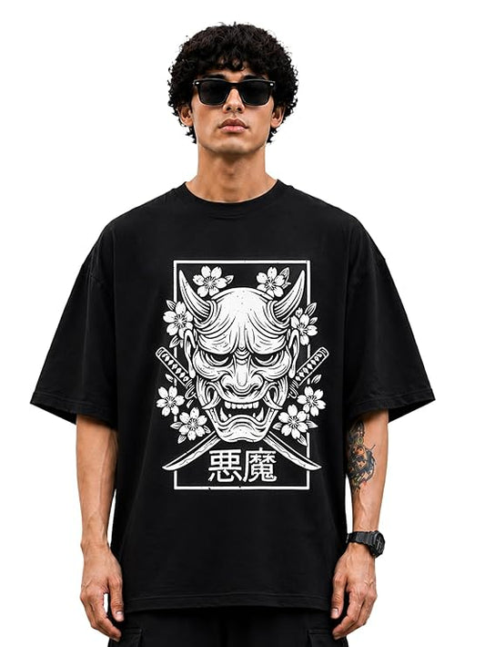 Akuma Oni Mask Black Graphic T-Shirt