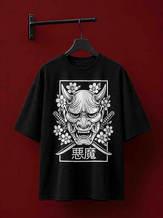 Akuma Oni Mask Black Graphic T-Shirt