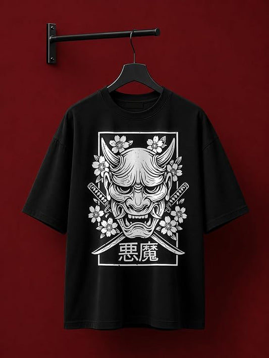 Akuma Oni Mask Black Graphic T-Shirt