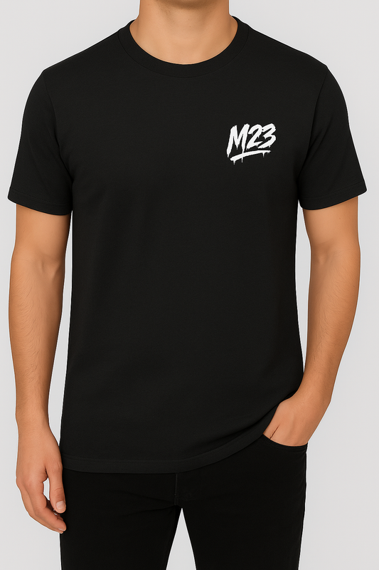 M23 Minimal Logo T-Shirt – Black Streetwear Essential