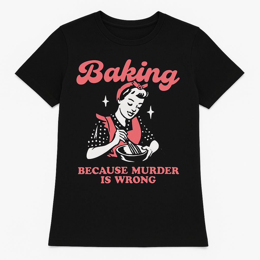 Baking Because Murder Is Wrong – Retro Graphic Tee (Black)