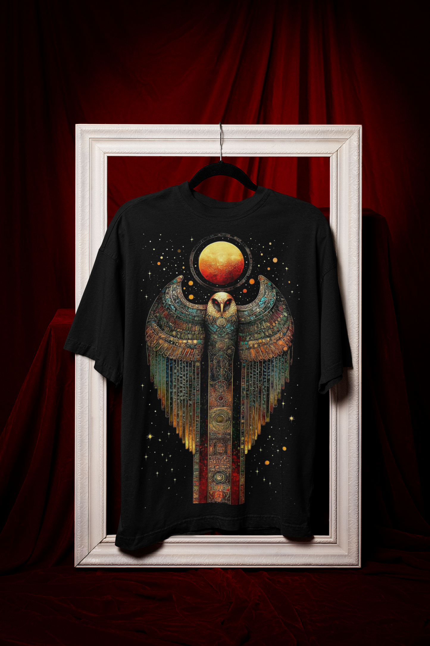 M23 “Solar Owl” – Egyptian-Myth Graphic Oversized Tee (Black)